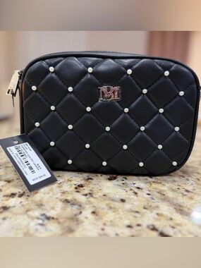 NWT - Badgley Mischka Black Quilted Vegan
Leather Pearl Camera Bag